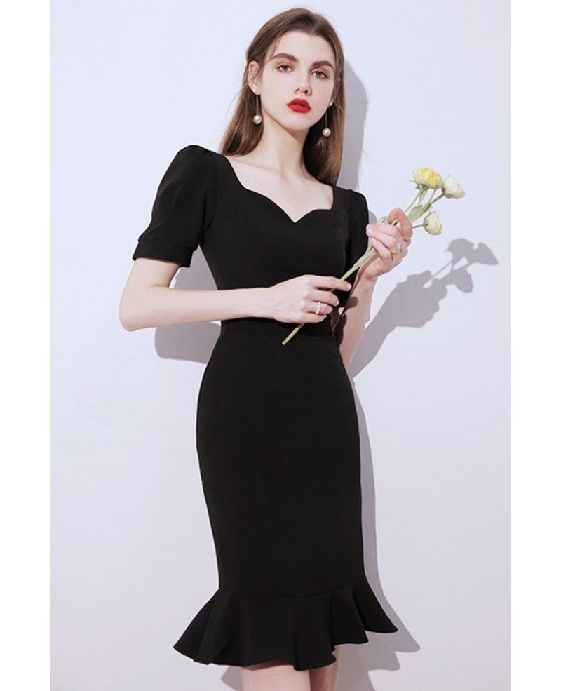 Elegant Fishtail Little Black Cocktail Dress with Short Sleeves ...