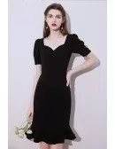 Elegant Fishtail Little Black Cocktail Dress with Short Sleeves