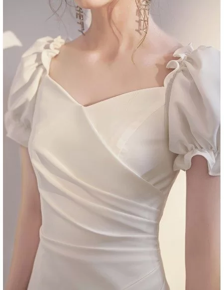 Pleated Short White Homecoming Party Dress with Bubble Sleeves