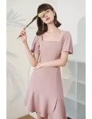 Simple Pink Square Neckline Semi Party Dress Fishtail with Ruffles