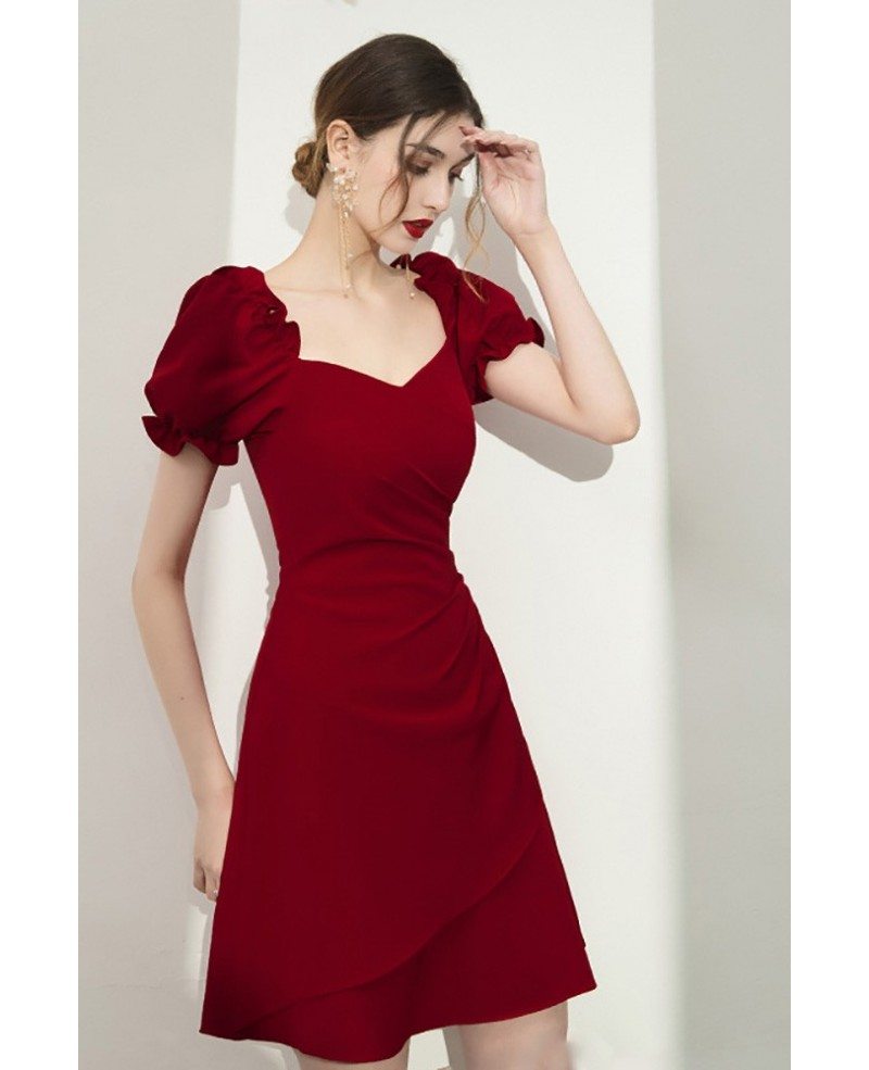 Cute Burgundy Lace Tulle Short Prom Dress, Burgundy Party Dress – shopluu