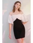 Chic Black And White Semi Party Dress Off Shoulder with Sleeves