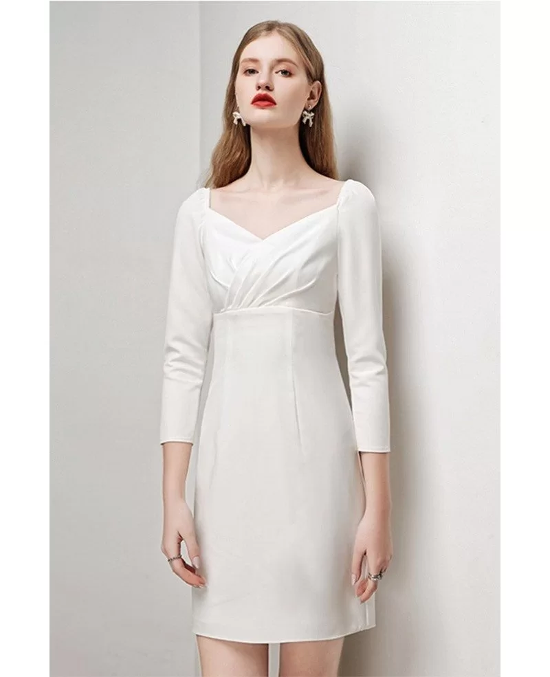 Little White Sheath Cocktail Dress 3/4 Sleeves with Jeweled Back ...