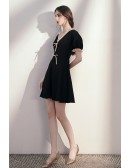 Pretty Vneck Bow Knot Little Black Dress with Sleeves