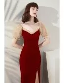 Sheath Burgundy Red Wedding Party Dress with Bubble Sleeves