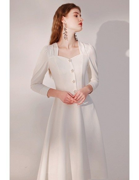 Retro Square Neckline Knee Length Party Dress with Flower Buttons