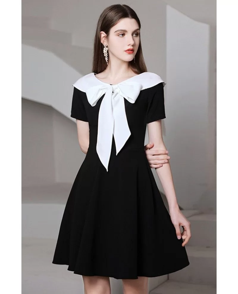 French Romantic Black And White Homecoming Party Dress with Bow Knot ...