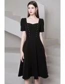 Retro Knee Length Black Chic Semi Party Dress with Short Sleeves