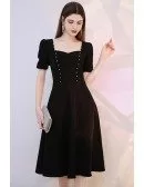 Retro Knee Length Black Chic Semi Party Dress with Short Sleeves