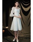 Elegant White Lace Square Neckline Hoco Party Dress with Bubble Sleeves