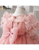 Lovely Pink Tulle Girls Party Dress With Little Flowers Sleeves