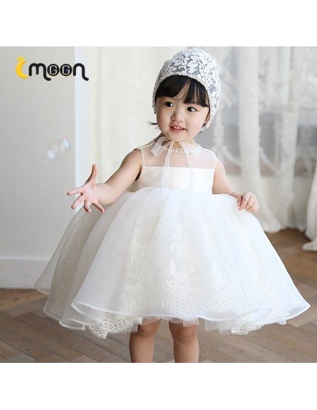 Lace Big Ballgown Formal Flower Girl Dress With Beaded Neckline