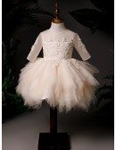 Champagne Tulle Tutus Formal Girls Party Dress With Beaded Flowers