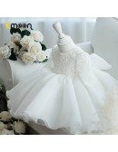 Formal Beaded Lace Ballgown Flower Girl Dress With Sleeves Big Bow In Back