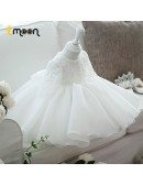 Formal Beaded Lace Ballgown Flower Girl Dress With Sleeves Big Bow In Back