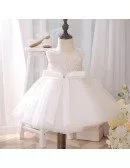 Couture Embroidered Pearls Ballgown Flower Girl Dress With Big Bow Knot For Weddings