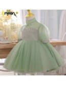 Green Tulle Super Cute Tutus Girls Party Dress With Bling Sequins
