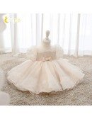 Princess Ballgown Light Pink Girls Party Dress Beaded Lace With Bubble Sleeves