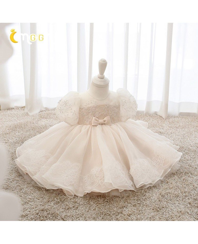 Princess Ballgown Light Pink Girls Party Dress Beaded Lace With Bubble ...