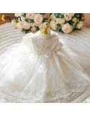 Unique Sequined Lace Ballgown Tulle Flower Girl Party Dress With Big Bow In Back