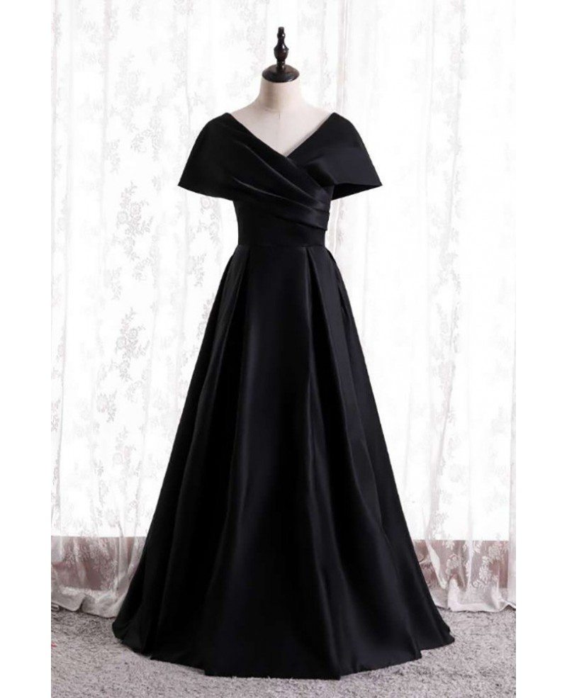 Modest Long Black Pleated Evening Dress with Dolman Sleeves MX16126 ...