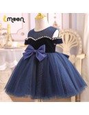 Dreamy Blue Bling Tulle Girls Party Dress With Big Bow Knot