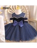 Dreamy Blue Bling Tulle Girls Party Dress With Big Bow Knot