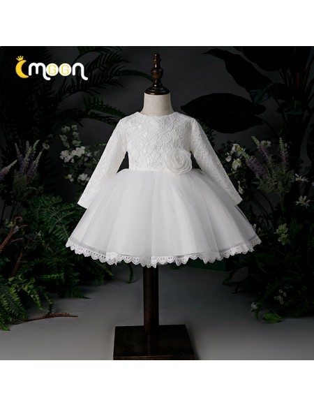 Elegant Lace Long Sleeved Princess Girls Pageant Gown With Lace Trim