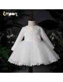 Elegant Lace Long Sleeved Princess Girls Pageant Gown With Lace Trim
