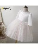Beautiful Flowers Tulle Girls Pageant Gown With Beadings Short Sleeves