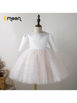 Beautiful Flowers Tulle Girls Pageant Gown With Beadings Short Sleeves