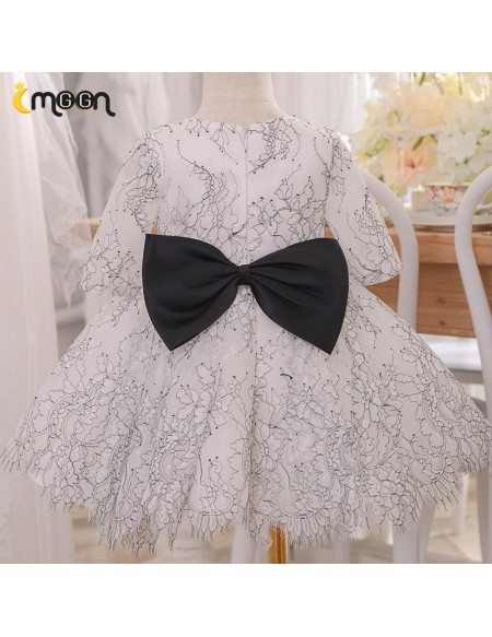 Unique Black Lace Girls Formal Dress For Pageant Beaded Neckline With Sleeves