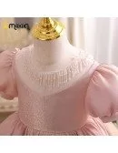 Shinny Pink Ballgown Girls Formal Dress With Beaded Neckline Sleeves