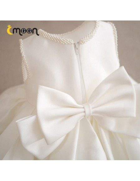 Satin Ruffled Ballgown Flower Girl Dress With Pearls And Bow Knot