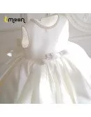 Satin Ruffled Ballgown Flower Girl Dress With Pearls And Bow Knot