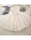 Satin Ruffled Ballgown Flower Girl Dress With Pearls And Bow Knot