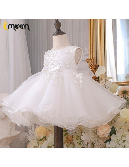 Beaded Lace Ballgown Wedding Flower Girl Dress With Sash Big Bow Knot