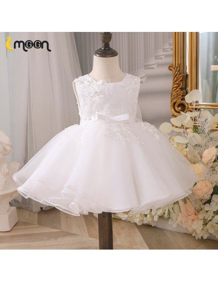 Beaded Lace Ballgown Wedding Flower Girl Dress With Sash Big Bow Knot