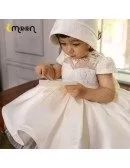 Unique Lace Satin Ballgown Baby Pageant Gown With Bubble Sleeves