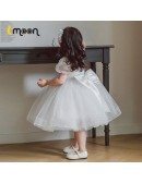 Puffy Ballgown Tulle Girls Party Dress With Beaded Sleeves