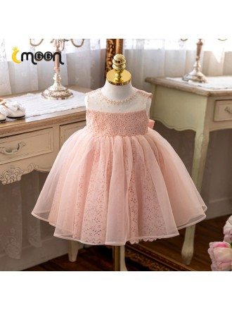 Beautiful Pink Lace Tutus Flower Girl Dress With Lace Big Bow
