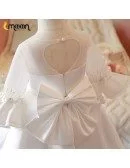 Vintage Bell Sleeved Satin Pleated Formal Flower Girl Dress With Bows