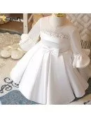 Vintage Bell Sleeved Satin Pleated Formal Flower Girl Dress With Bows