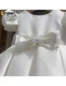 Ivory Bubble Sleeved Flower Girl Dress With Butterfly Bow