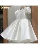Ivory Bubble Sleeved Flower Girl Dress With Butterfly Bow
