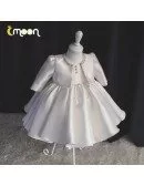 Elegant Ruffled Satin Girls Pageant Gown With 3/4 Sleeved Jacket