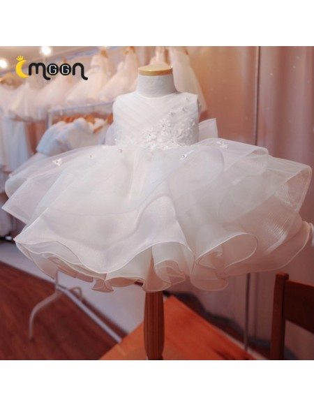 Puffy Ballgown Ruffles Girls Pageant Gown With Beaded Petals