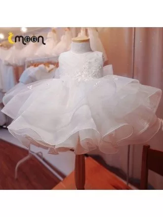 Puffy Ballgown Ruffles Girls Pageant Gown With Beaded Petals