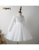 Sequined Lace Tulle Flower Girl Dress With Long Sleeves For Winter