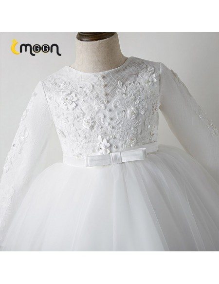 Sequined Lace Tulle Flower Girl Dress With Long Sleeves For Winter